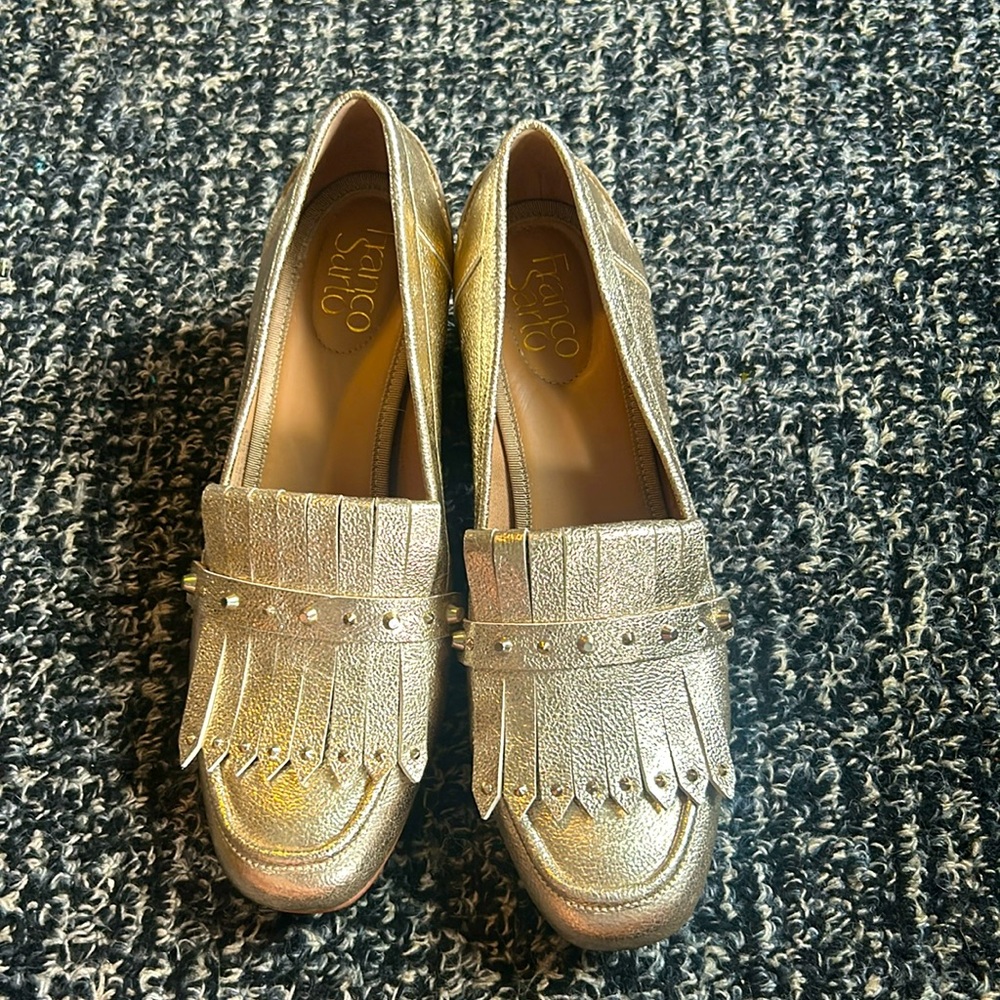 Leather White Gold Franco Sarto Size 9 healed Loafer